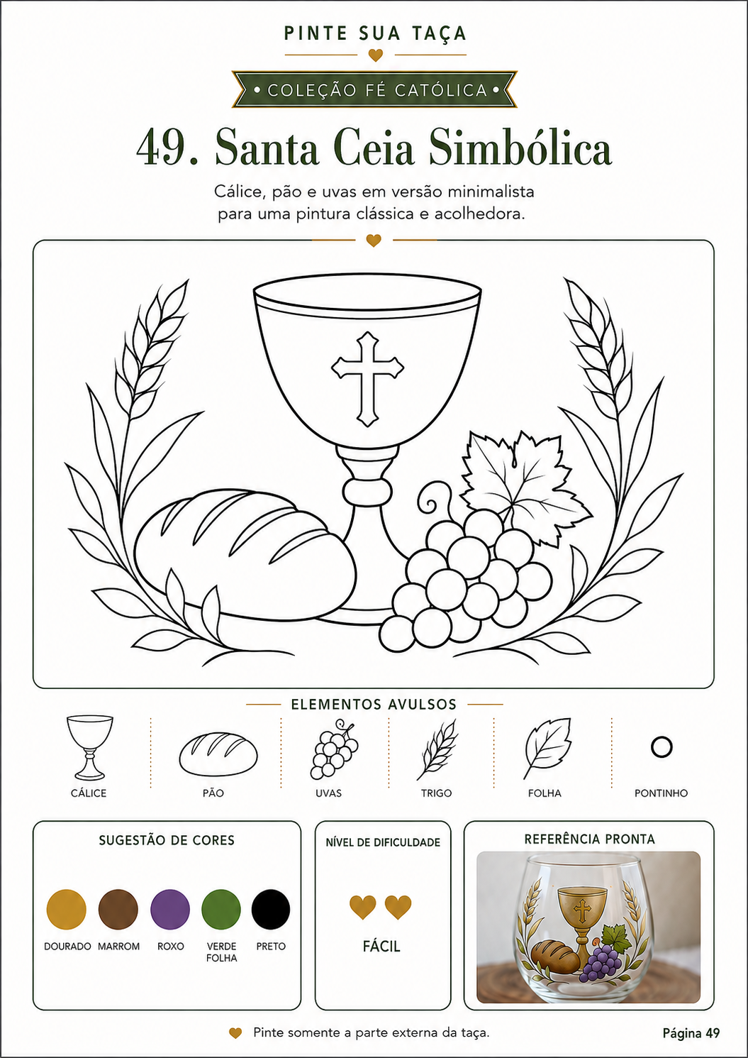 Molde católico 49 Santa Ceia Simbólica, página interna do Pinte Sua Taça - Coleção Fé Católica