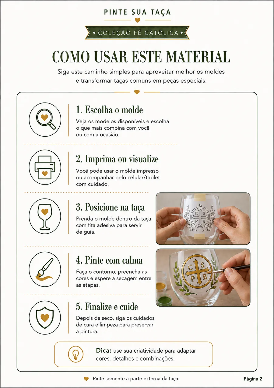 Página com o passo a passo de como usar os moldes católicos