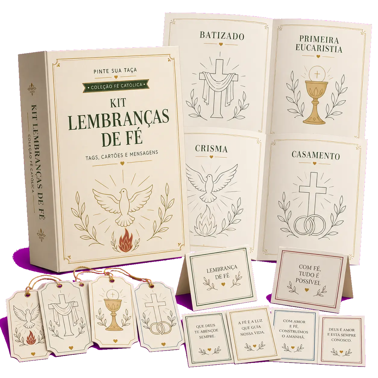 Bônus Kit Lembranças de Fé com tags, cartões e mensagens