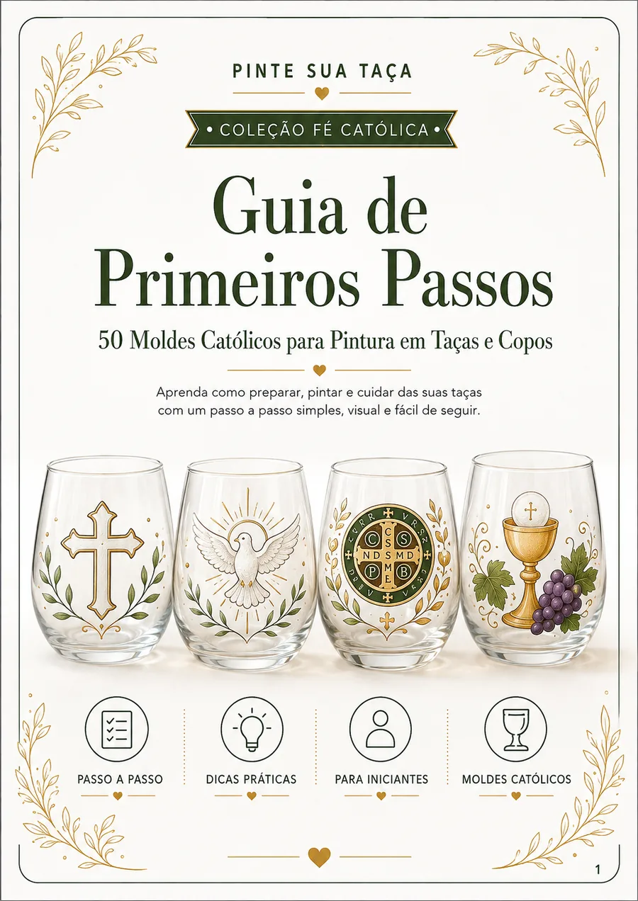 Capa do Guia de Primeiros Passos do Pinte Sua Taça - Coleção Fé Católica