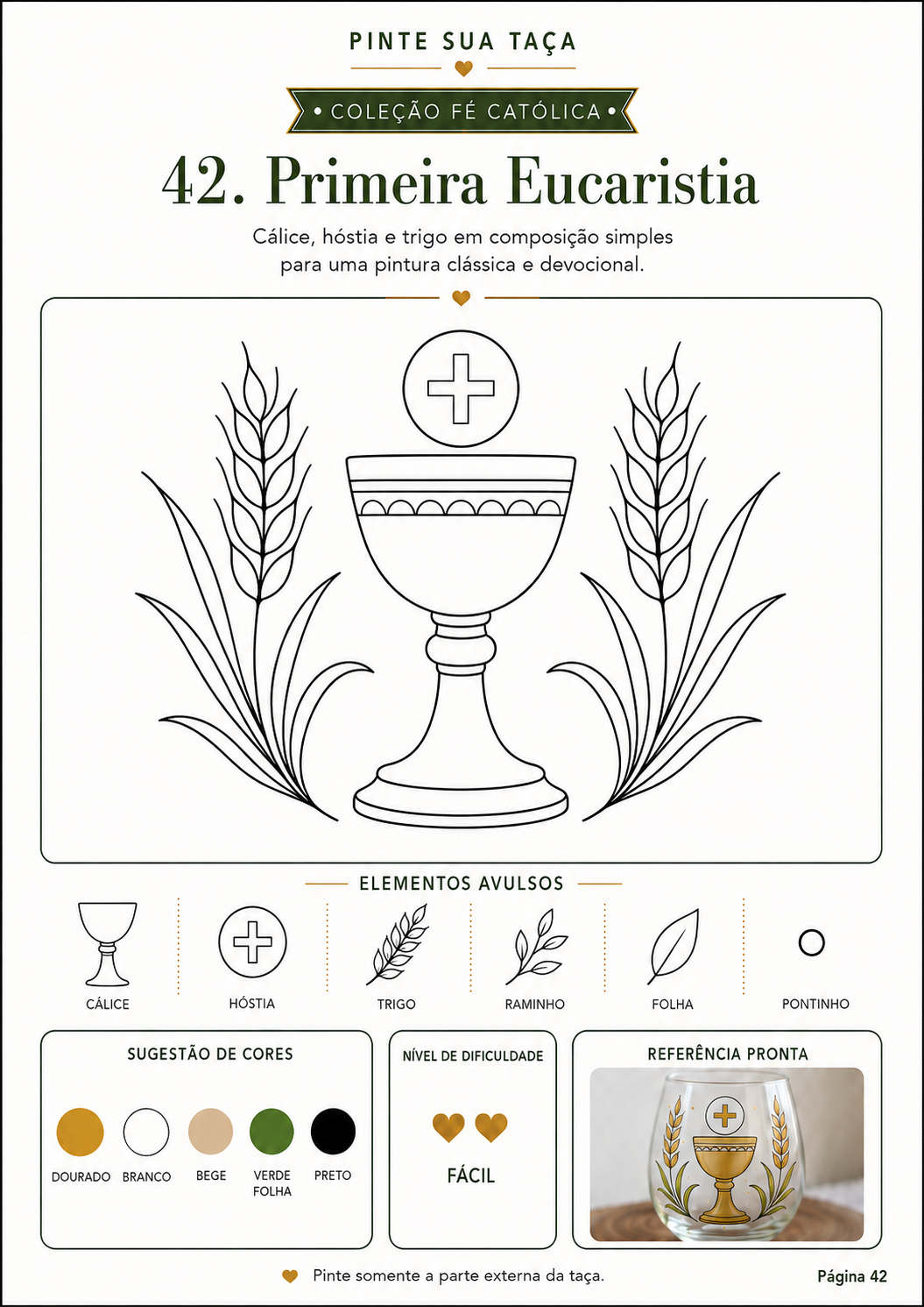 Molde católico 42 Primeira Eucaristia, página interna do Pinte Sua Taça - Coleção Fé Católica
