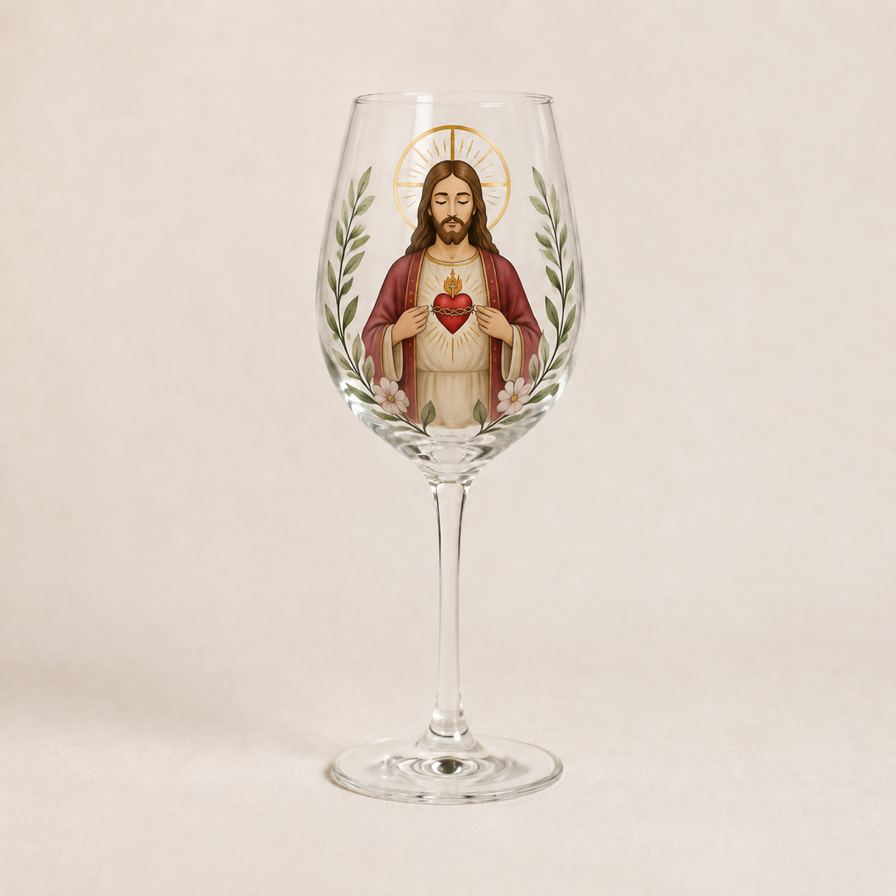 Taça pintada à mão com o Sagrado Coração de Jesus
