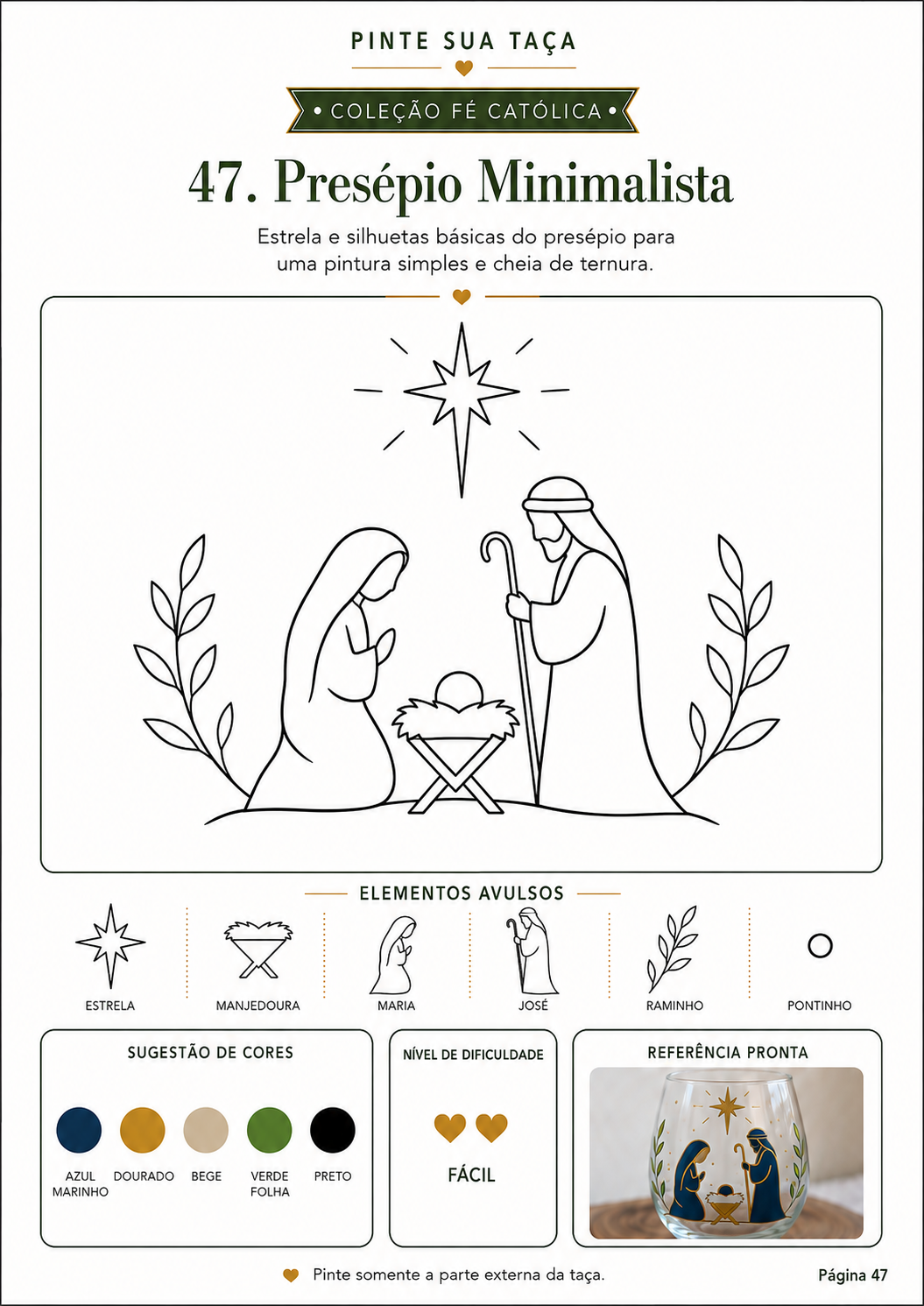 Molde católico 47 Presépio Minimalista, página interna do Pinte Sua Taça - Coleção Fé Católica